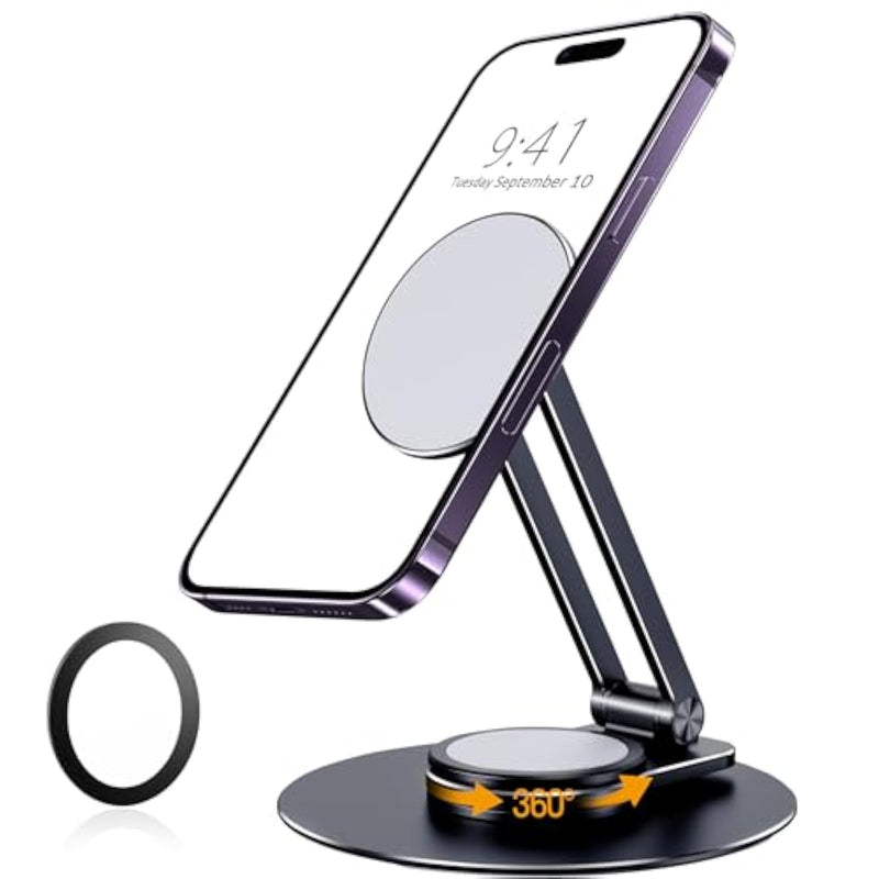 Magnetic Phone Stand For Desk, Aluminum Magsafe Stand Foldable Adjustable, Cell Phone Stand Holder Compatible With 16 15 14 13 12 Pro Max And Magsafe Case