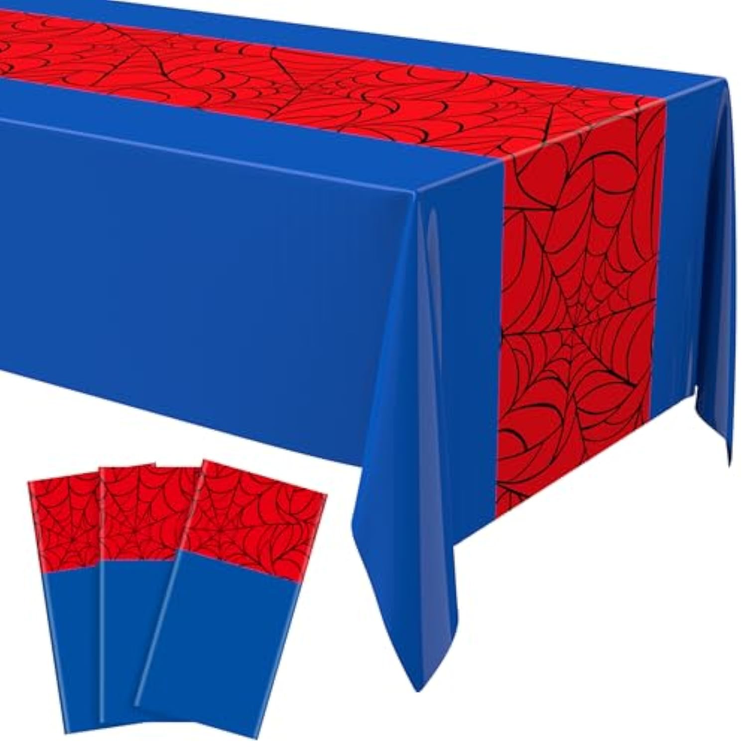 3 Pcs 54 X 108 Inch Spider Birthday Party Tablecloth Plastic Disposable Hero Table Cover Large Plastic Rectangular Table Cover For Spider Birthday Party Decorations (Red And Blue)