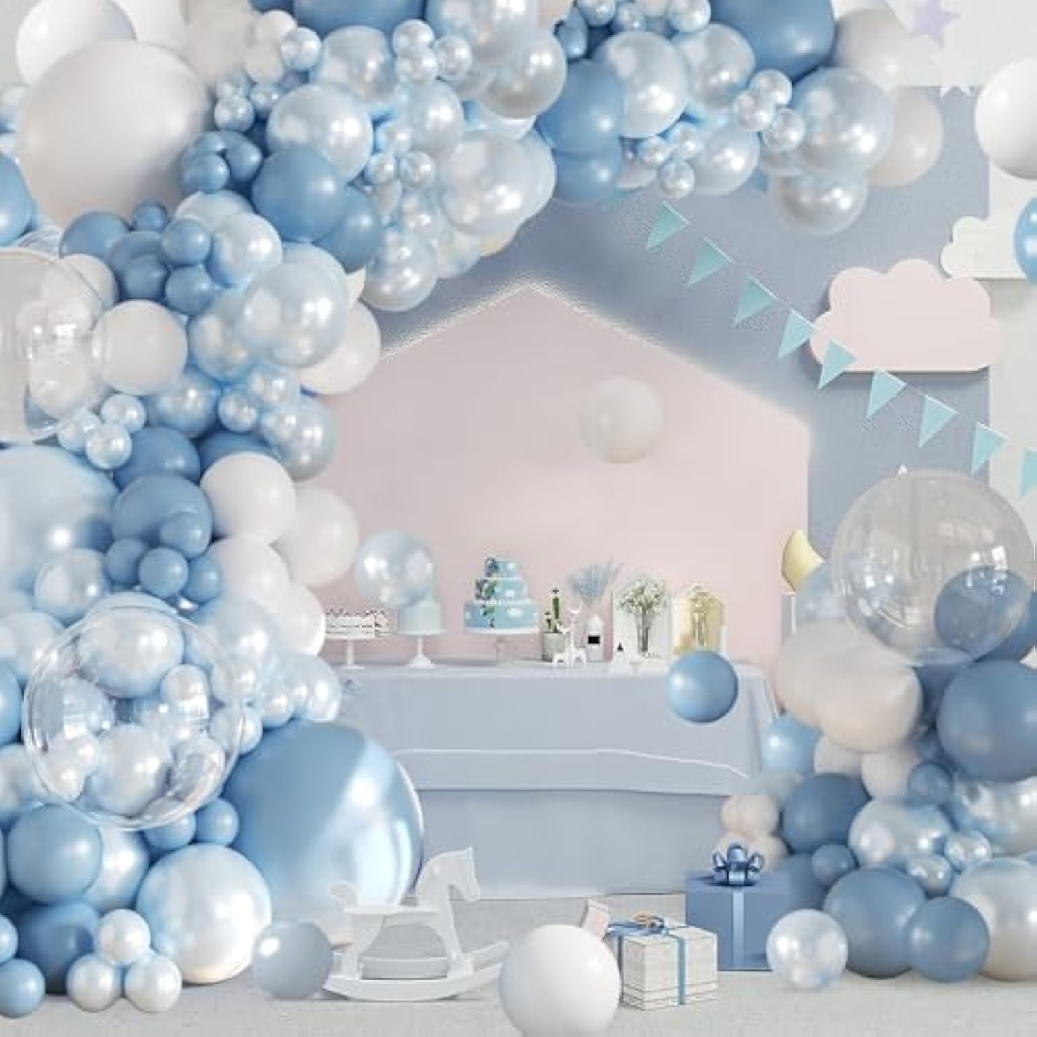 Dusty Blue Balloon Arch Kit 108Pcs Double Stuffed Balloons Garland Including Dusty Blue Pearl White Balloons Different Size For Birthday Baby Shower Bachelorette Party Decorations