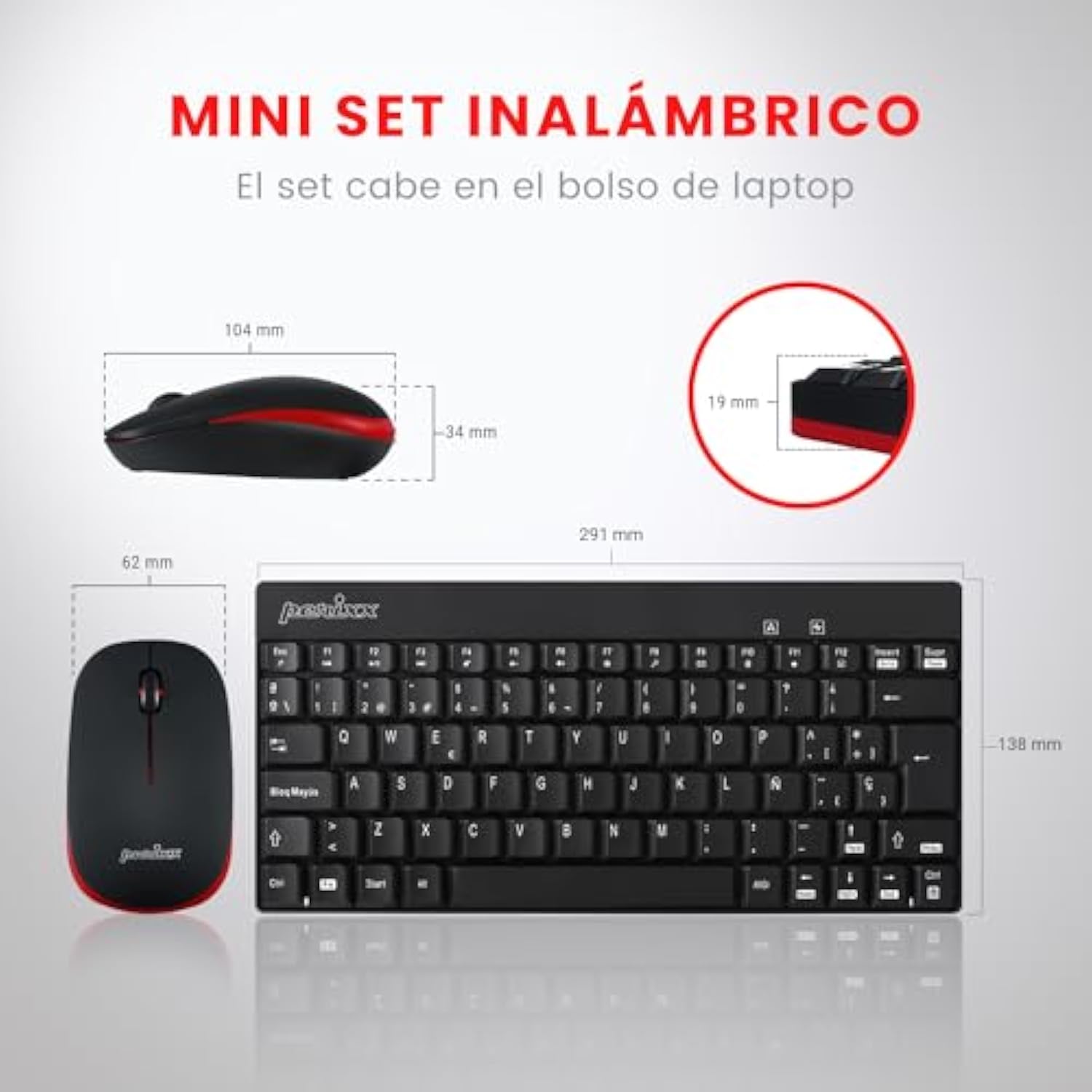 Perixx PERIDUO-712B ES Wireless Keyboard and Mouse Combo - Black - Español QWERTY