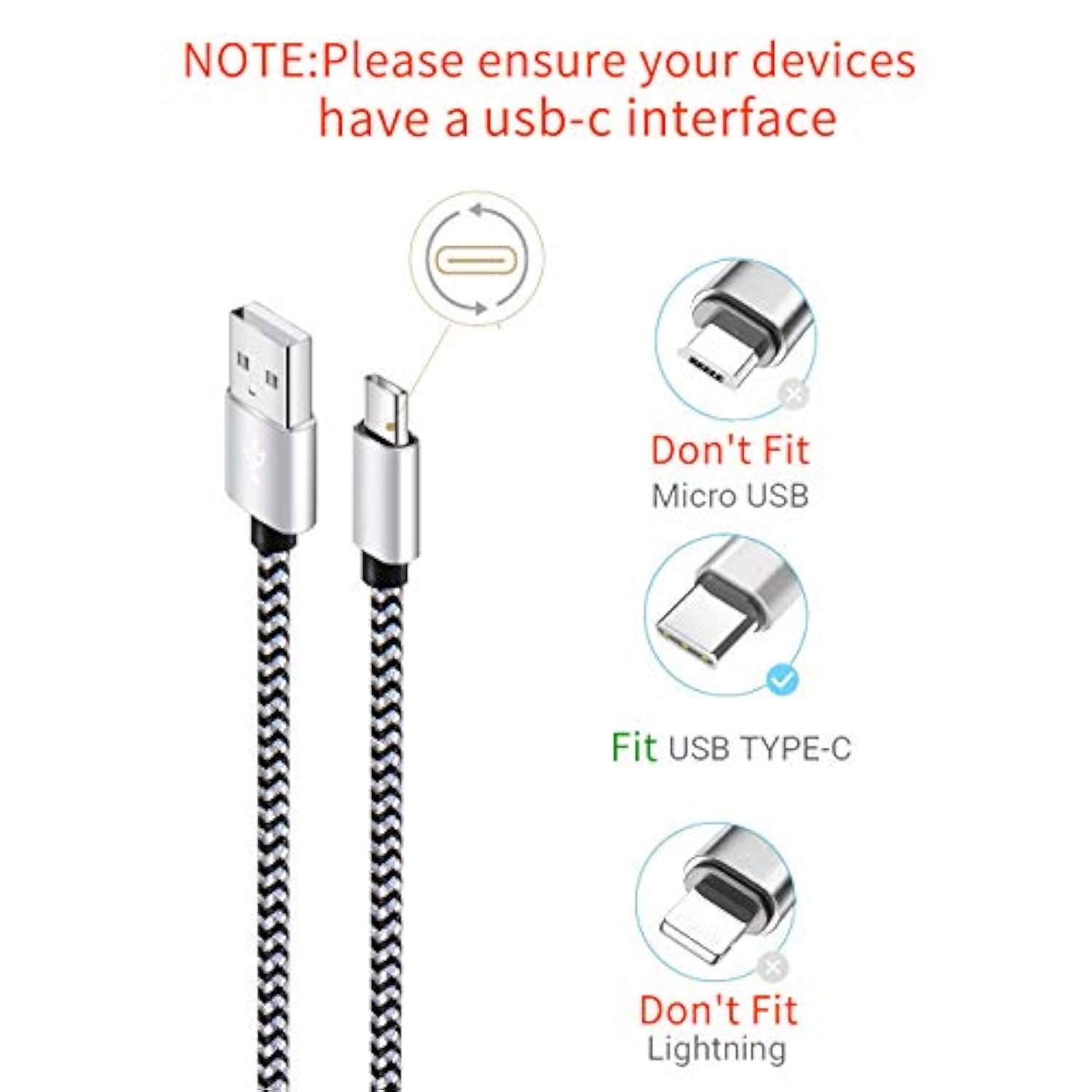 Usb Type C Cable Fast Charging, Tpc001 5 Pack(6Ft 3A) Braided C Charger Cables Compatible With Samsung S10E/Note 9/S10/S9/S8 Plus/A80/A50/A20