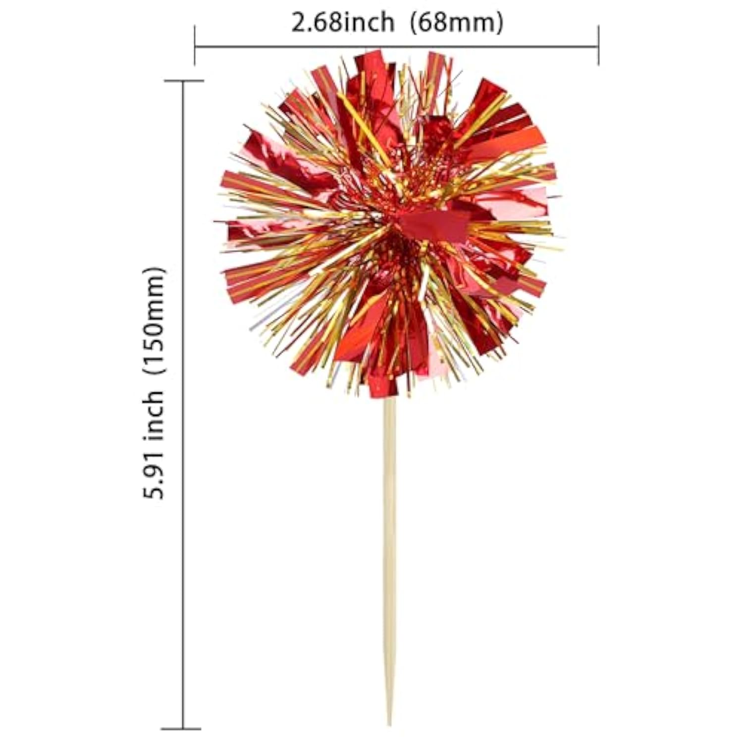 30pc Foil Firework Toppers Gold & Red Sparkle Tinsel Party Decorations