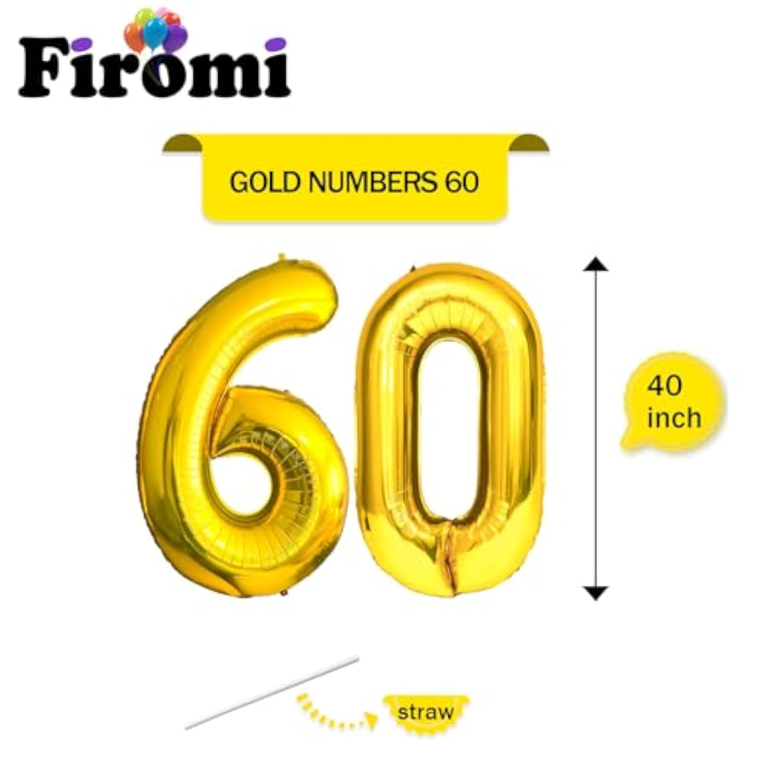 60 Number Balloons Gold Big Giant Jumbo Huge Foil Mylar 60 Balloon Numbers For 60Th Birthday Party Anniversary Decorations 40-Inches