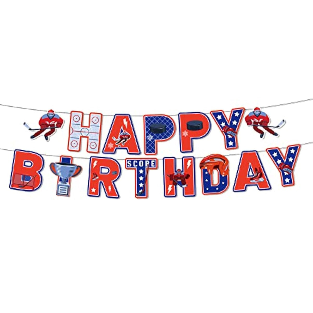 Ice Hockey Party Happy Birthday Banner-Hockey/Sports Games/Match Themed Party Decorations Supplies Hockey/Sport Birthday Party Decorations Supplies Favors Decor