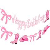 Cowgirl Coquette Bow Birthday Decorations 2Pcs Western Hat And Boots Party Banners Wild West Boots Birthday Decor Cowgirl Bow Themed Banner Supplies For Girls Baby Shower Party