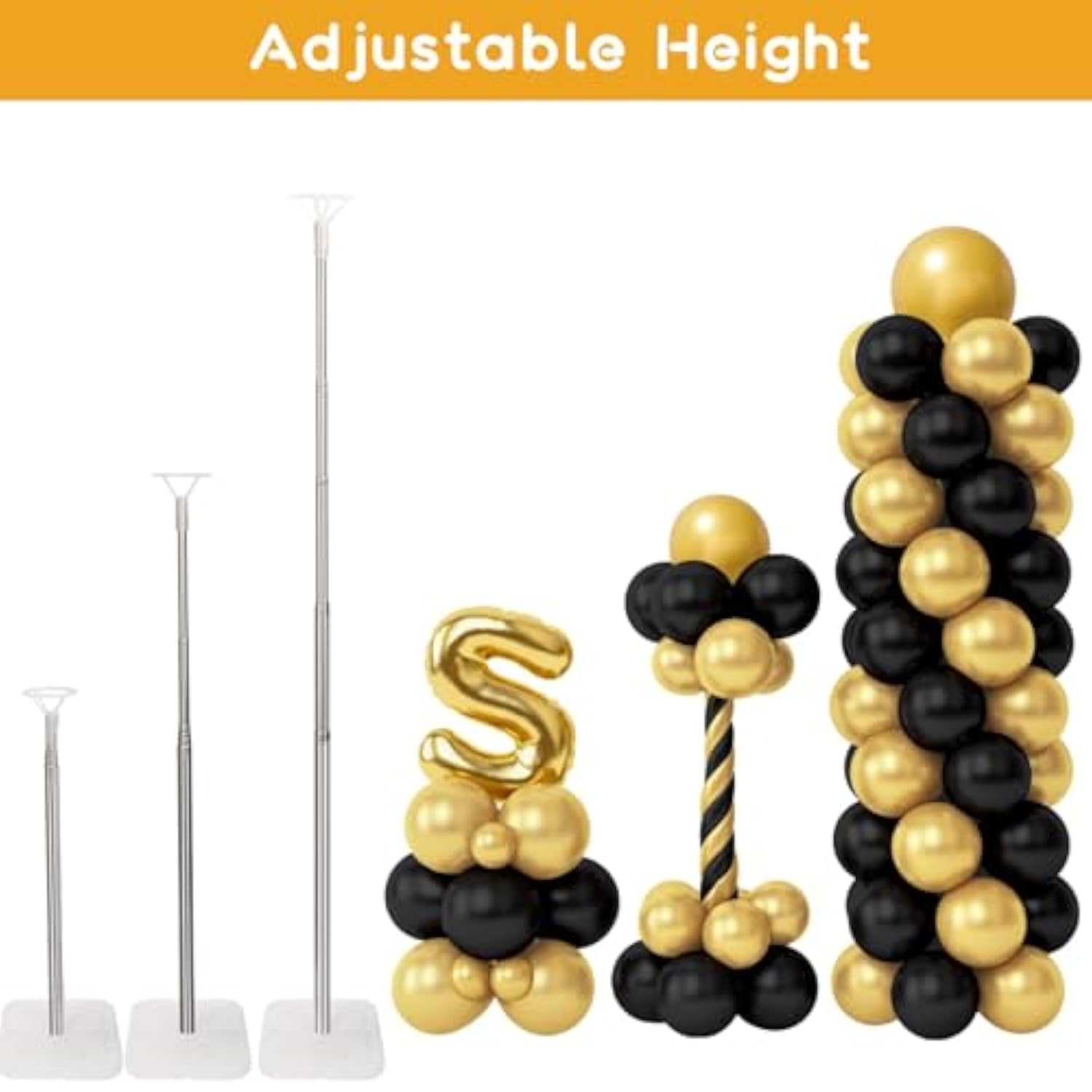 Balloon Column Stand Kit, Set Of 2, 6.6Ft Height Adjustable Column Kit, Metal Telescopic Pillar Balloon Stand, Birthday Party, Graduation, Wedding Christmas Decorations, White And Silver
