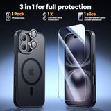 3 In 1 For Iphone 16 Plus Case Magnetic With 1X Screen Protector + 1X Camera Lens Protector [16Ft Military-Grade Drop Protection] Translucent Matte Cover For Iphone 16 Plus 6.7", Black