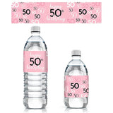 Pink, Black, And White 50Th Birthday Party Water Bottle Labels - 20 Count, 50Th Birthday Party Decorations For Women