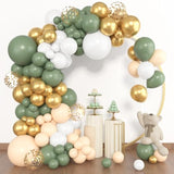 153Pcs Sage Green Balloon Garland Arch Kit, Different Sizes 18 12 10 5 Inch Green Blush Gold Latex Metallic Confetti Gold Balloons For Birthday Baby Shower Wedding Safari Forest Decorations