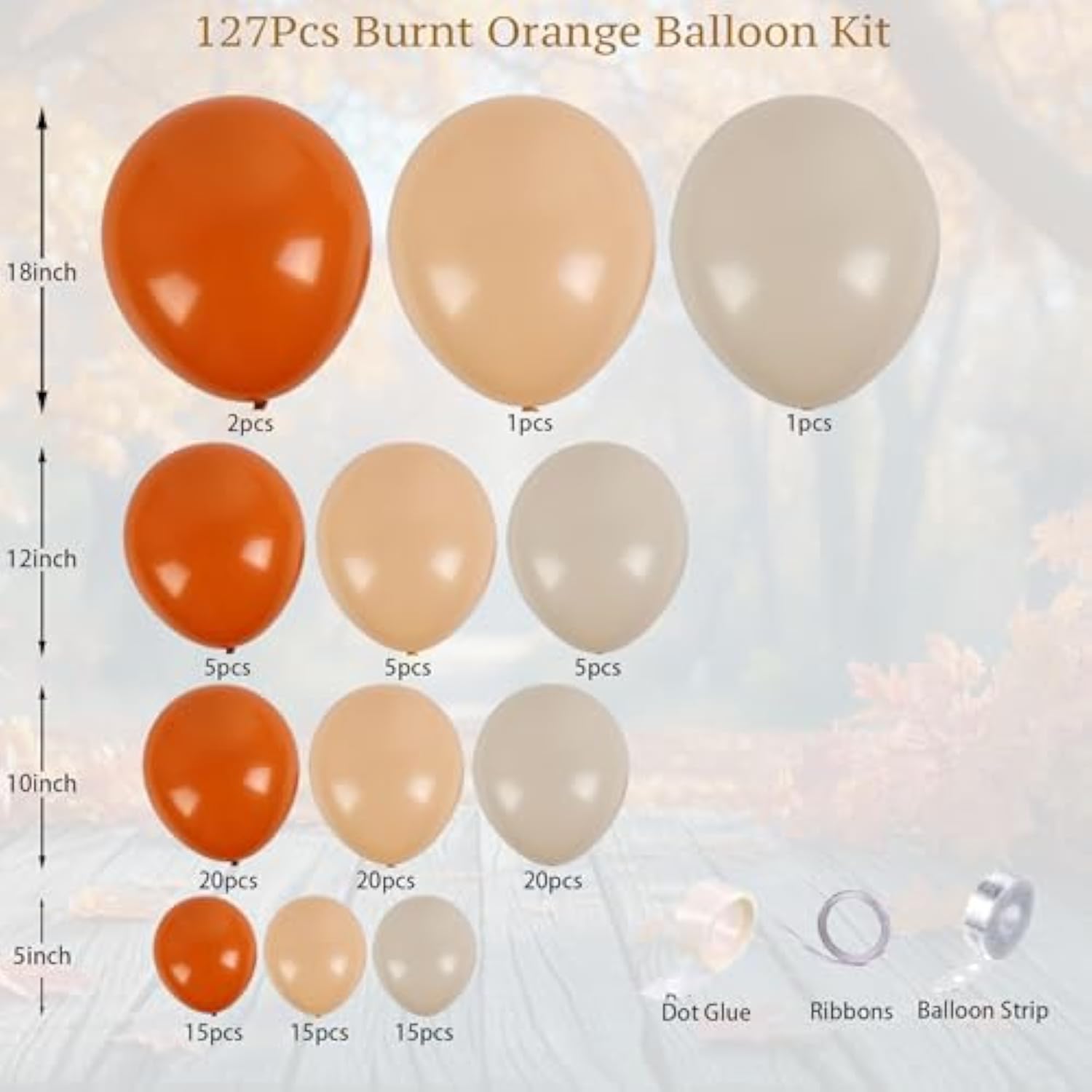 Fall Balloon Arch Kit: Burnt Orange, Peach, White - 127 Piece Set