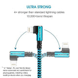 3-Pack Lightning Cable, [6Ft+3Ft+1Ft] Usb A To Lightning Cable Fast Charging & Data Transfer, Durable Blue Braided Apple Certified Iphone Charger Cable, Right Angle Lightning Cable For Iphone