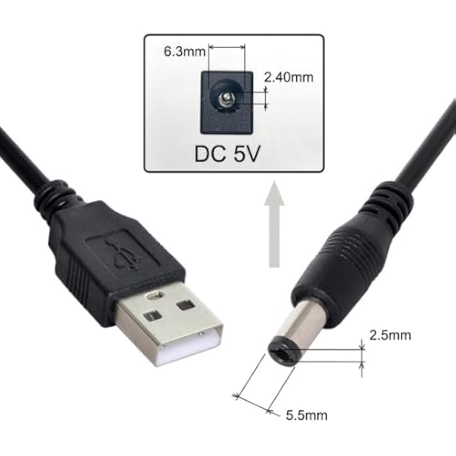 3.3Ft Usb To Dc 5.5X2.1Mm Barrel Shaped Socket Center Pin Positive Power Cord Charger Cable, Suitable For Laptop Ac Power Charger Adapter