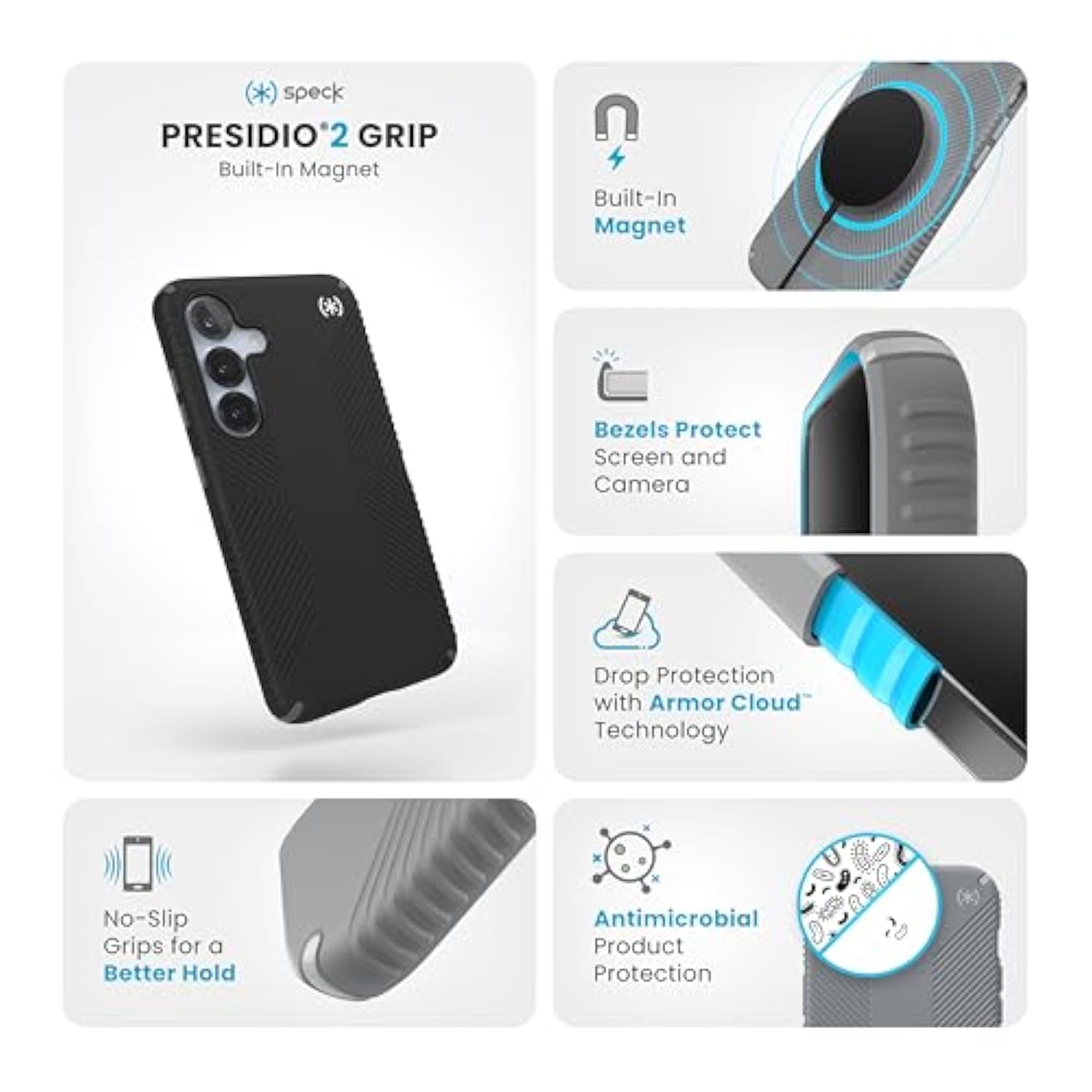 Speck Samsung Galaxy S25 Case - Magnet Case, 13-Foot Drop Protection, No-Slip Grips - Samsung S25 Case Magsafe - Raised Bezel and Enhanced Buttons - Presidio 2 Grip