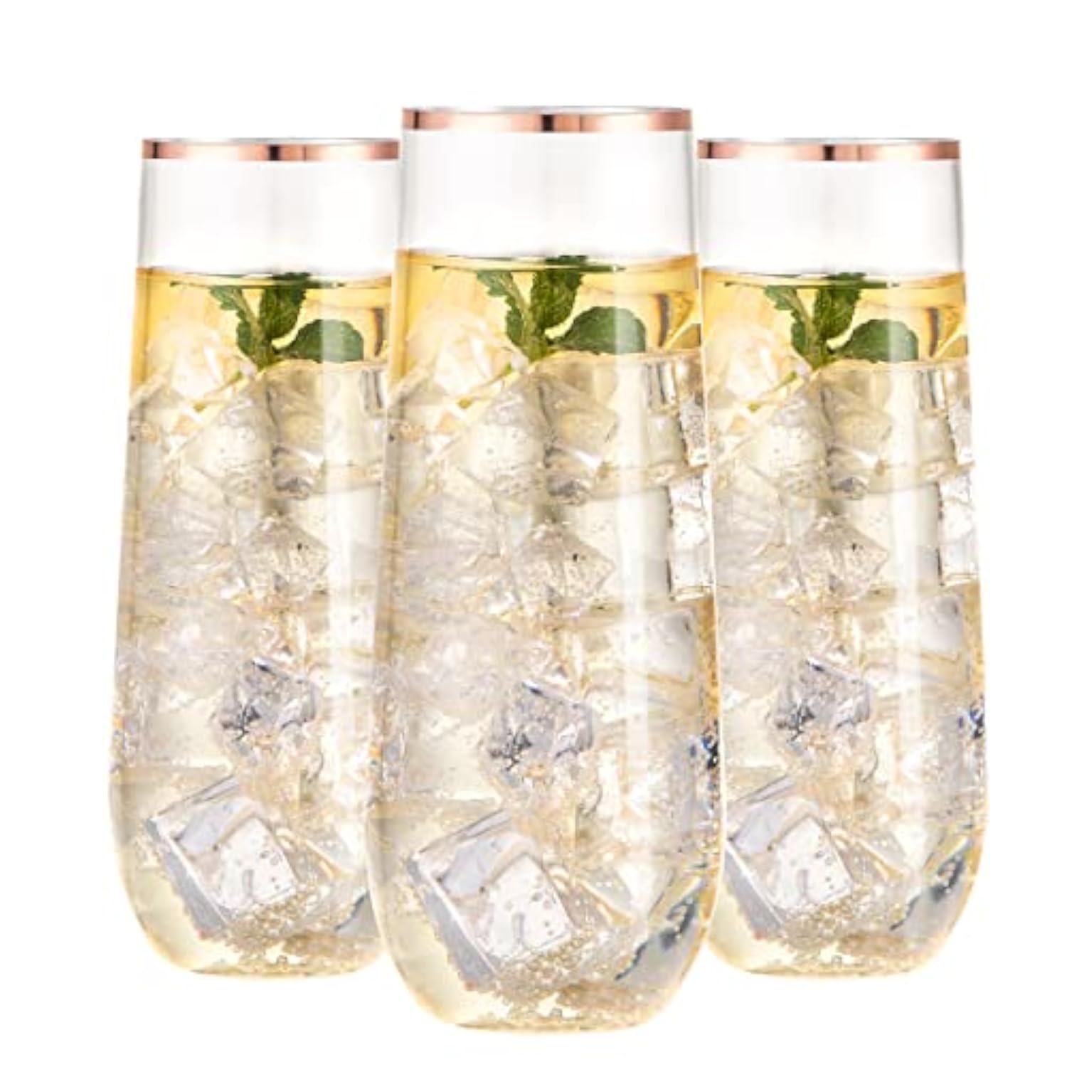 24 Pack Rose Gold Plastic Champagne Flutes - 9 Oz Disposable Champagne Glasses - Stemless Mimosa Glass For Parties & Weddings & Birthdays