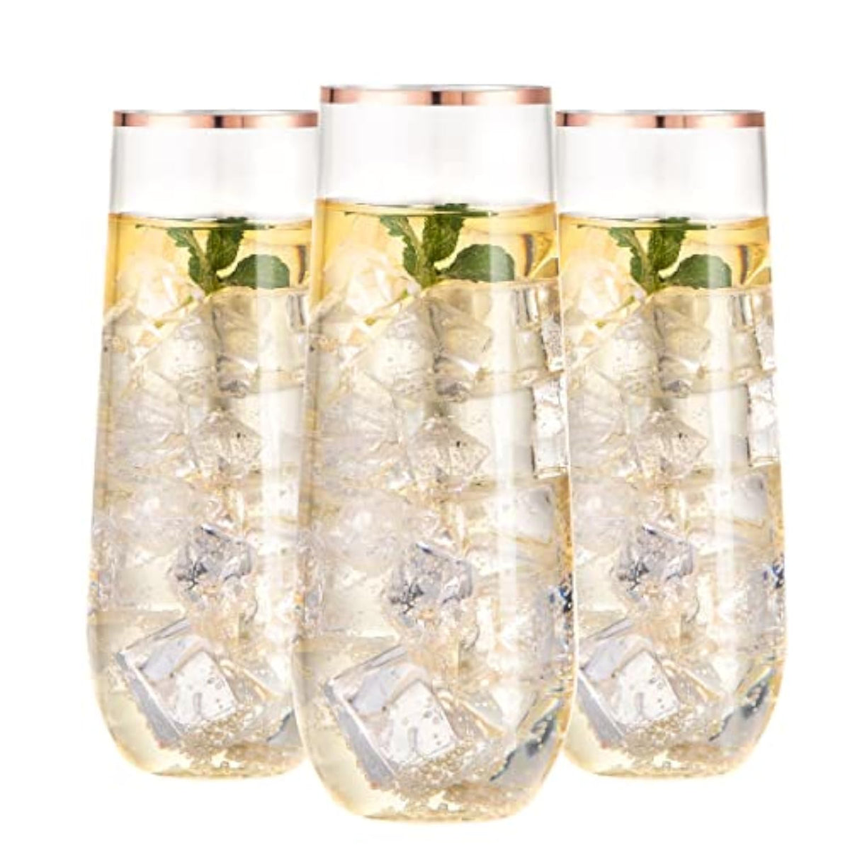 24 Pack Rose Gold Plastic Champagne Flutes - 9 Oz Disposable Champagne Glasses - Stemless Mimosa Glass For Parties & Weddings & Birthdays
