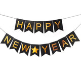 Black Gold Happy New Year 2026 Banner Party Decorations