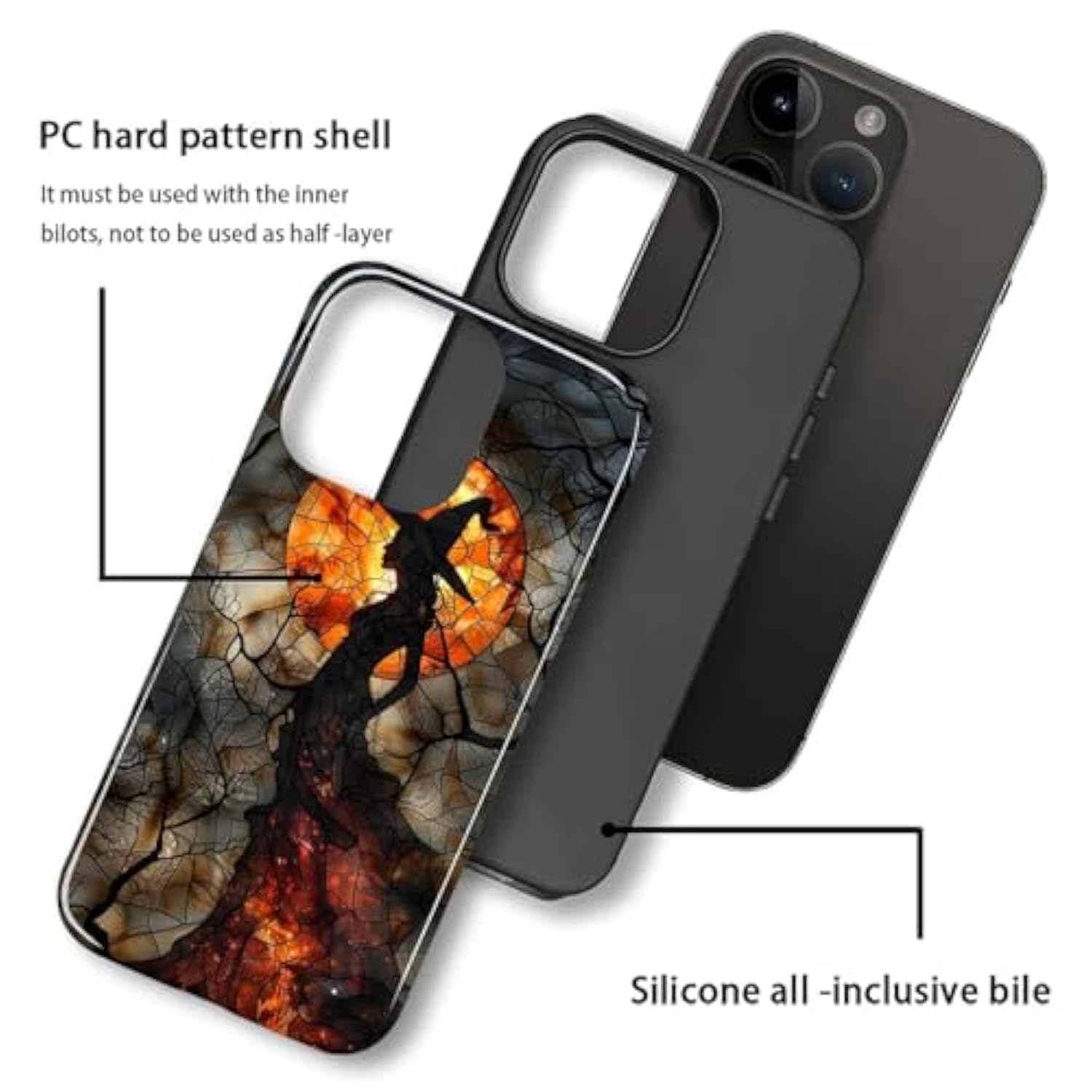 Case For Iphone 15 Pro Case,Halloween Witch Moon Stained Glass Design Hybrid Dual Protection Silicone + Hard Pc Shockproof Full Body Cover Slim Anti-Scratch Protective Case For Men Women