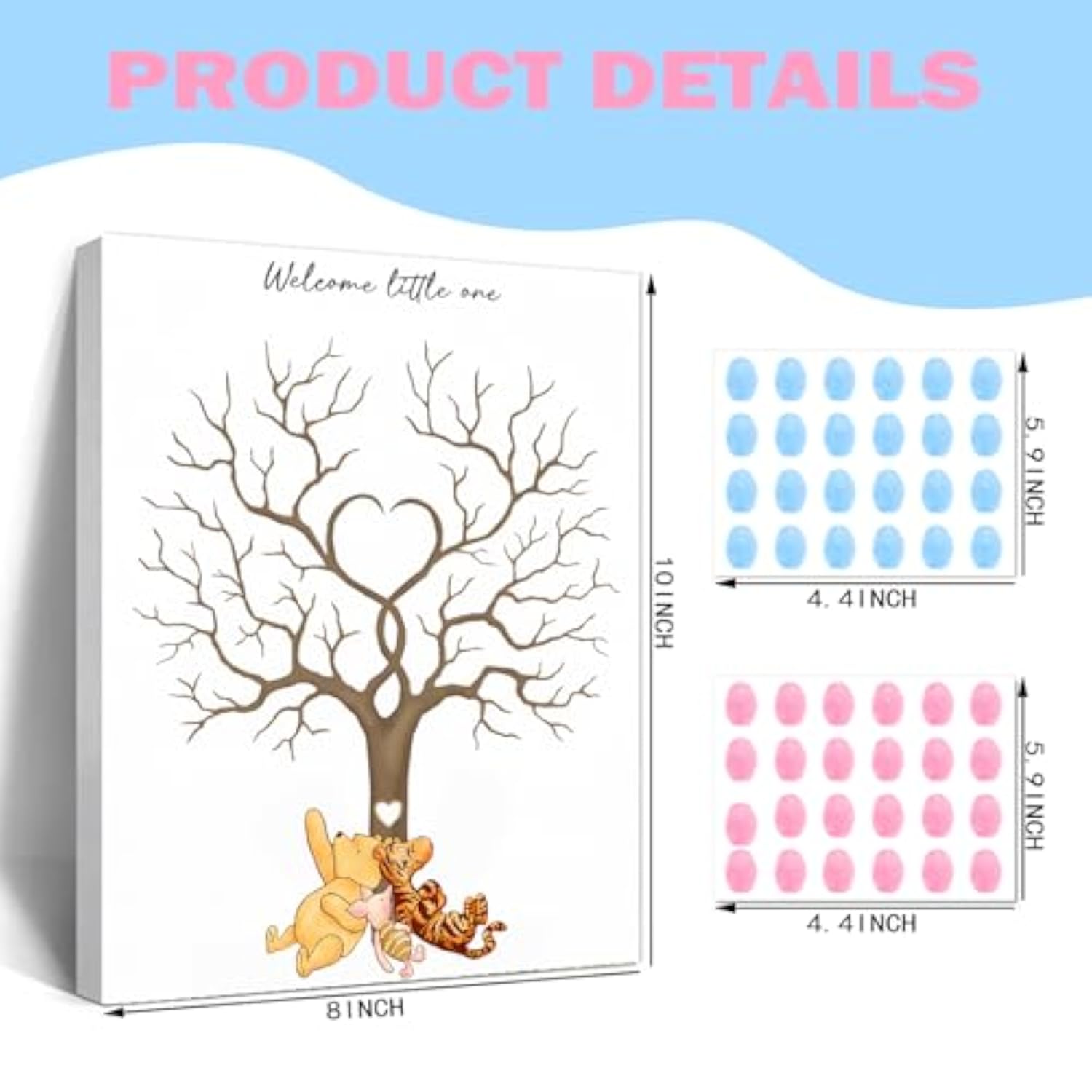 Winnie Gender Reveal Fingerprint Tree, Winnie Gender Reveal Decor Guestbook, Baby Shower Decoration For Expectant Mothers, Baby Shower Guest Book With Stickers