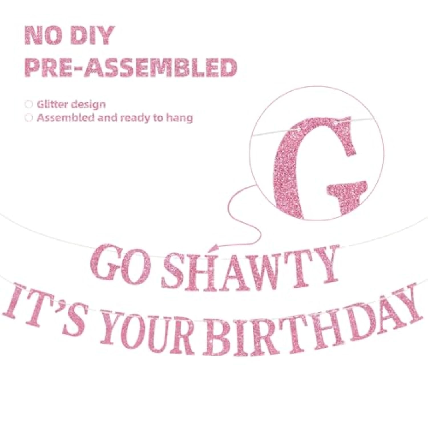 Pink Go Sha It'S Your Birthday Banner - No Diy - Hip Hop Theme Glitter Happy Birthday Banner - Pre-Strung - Funny 30Th/40Th/50Th Birthday Party Decorations