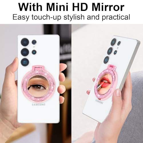 Finger Ring Stand Grip,Luxury Glitter Diamond Universal Metal Ring Kickstand with Mirror for iPhone 17/16/15/14/13 Pro Max, Galaxy S25/S24/S23/S22