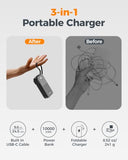 Portable Charger Power Bank 10000mAh, 30W USB C Battery Pack Built in USB C Cable with Foldable Wall Plug, 3 in 1 Portable Phone Charger Compatible