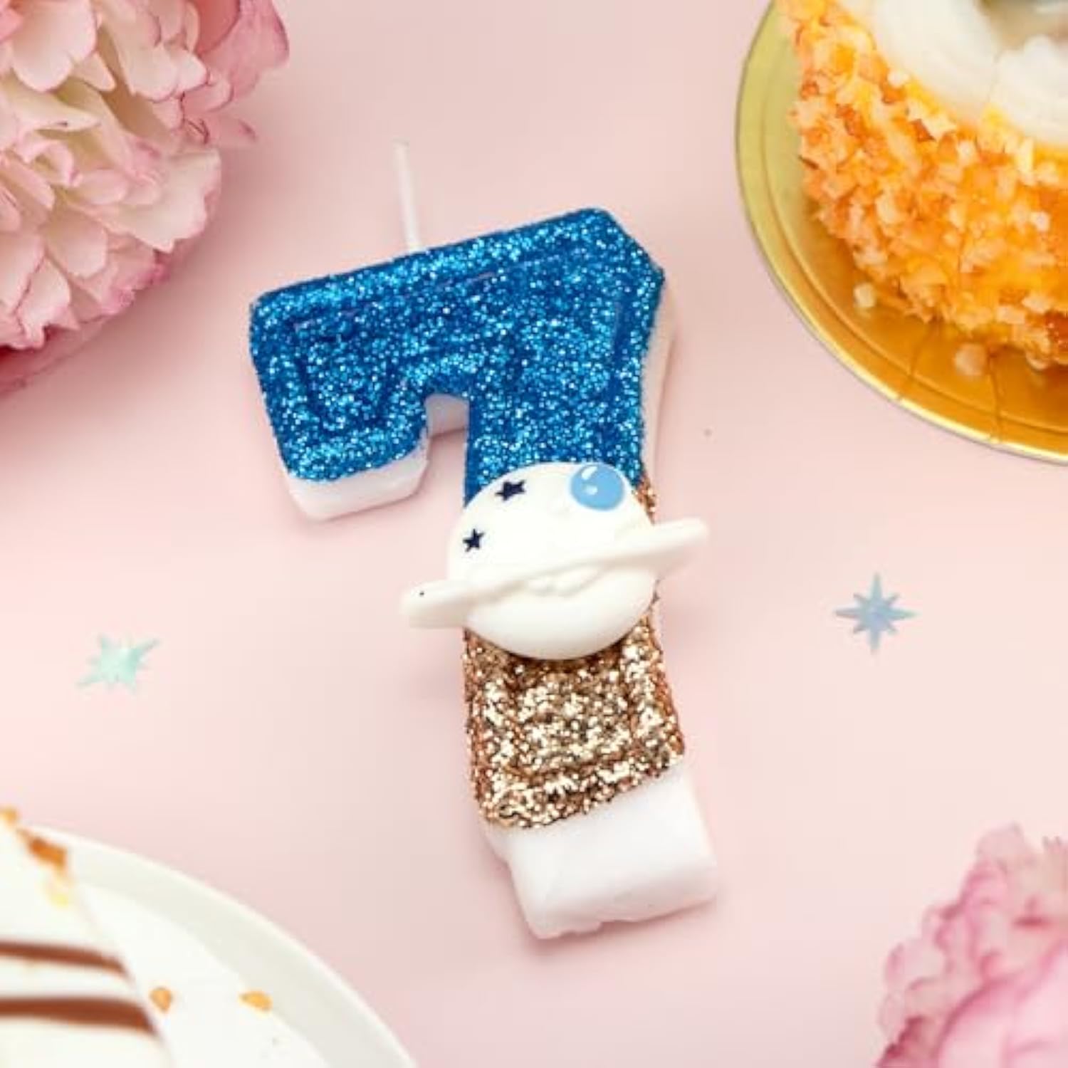 Space Birthday Candle Astronaut Blue Number 7 Candle Outer Space Cake Decorations Spaceship Cupcake Toppers Spaceman Theme Party Decor Favors