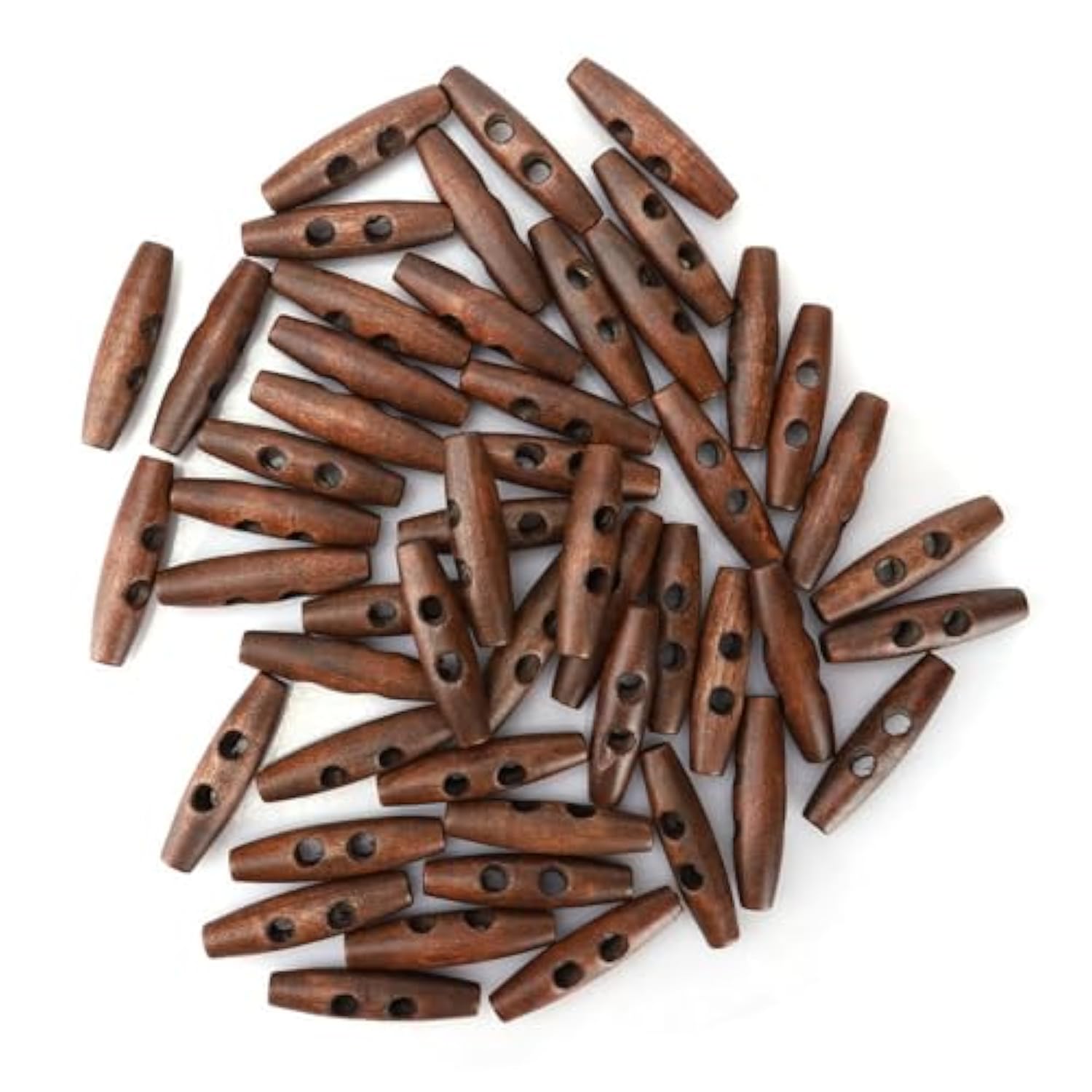 50Pcs Wood Toggle Buttons, Wood Sewing Horn Toggle Buttons 2 Holes Woo