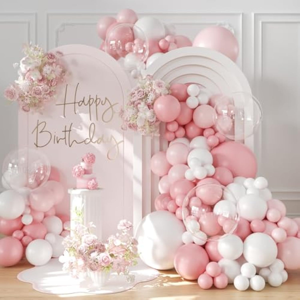 Pink & White Balloon Arch Kit: 132pcs Party Garland Decor