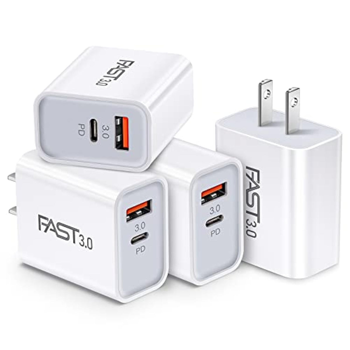 20W Usb C Fast Charger [4-Pack] Dual Port Pd Power Delivery + Fast Charger 3.0 Wall Charger Block Compatible For Iphone 15 14 13 Pro Max Mini Xs/Xr/X, 8/7/6, Ipad Pro,Samsung Galaxy, Pixel