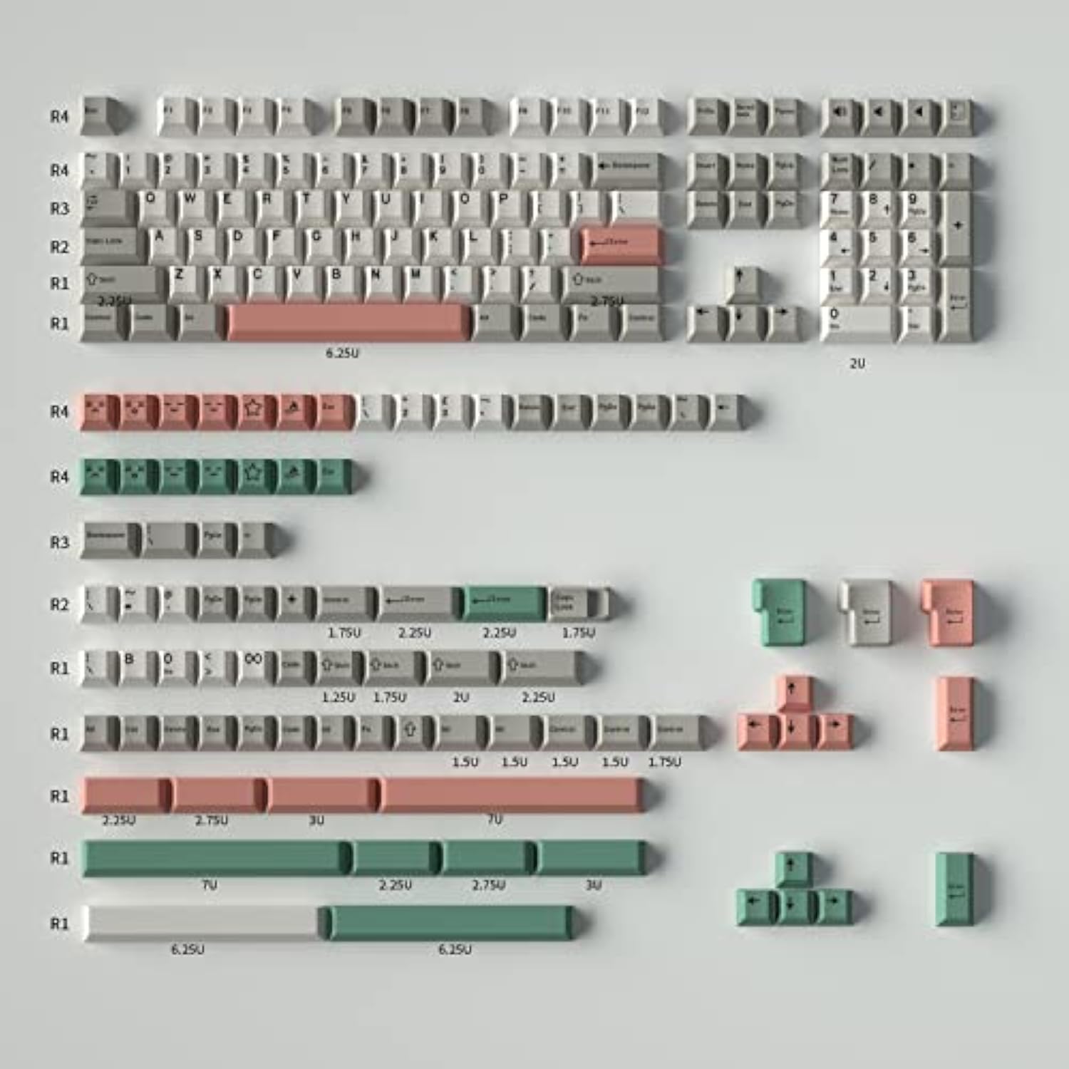 192 Keys Double Shot 9009 Keycaps Cherry Profile With 7U Spacebar Fit For 61/6