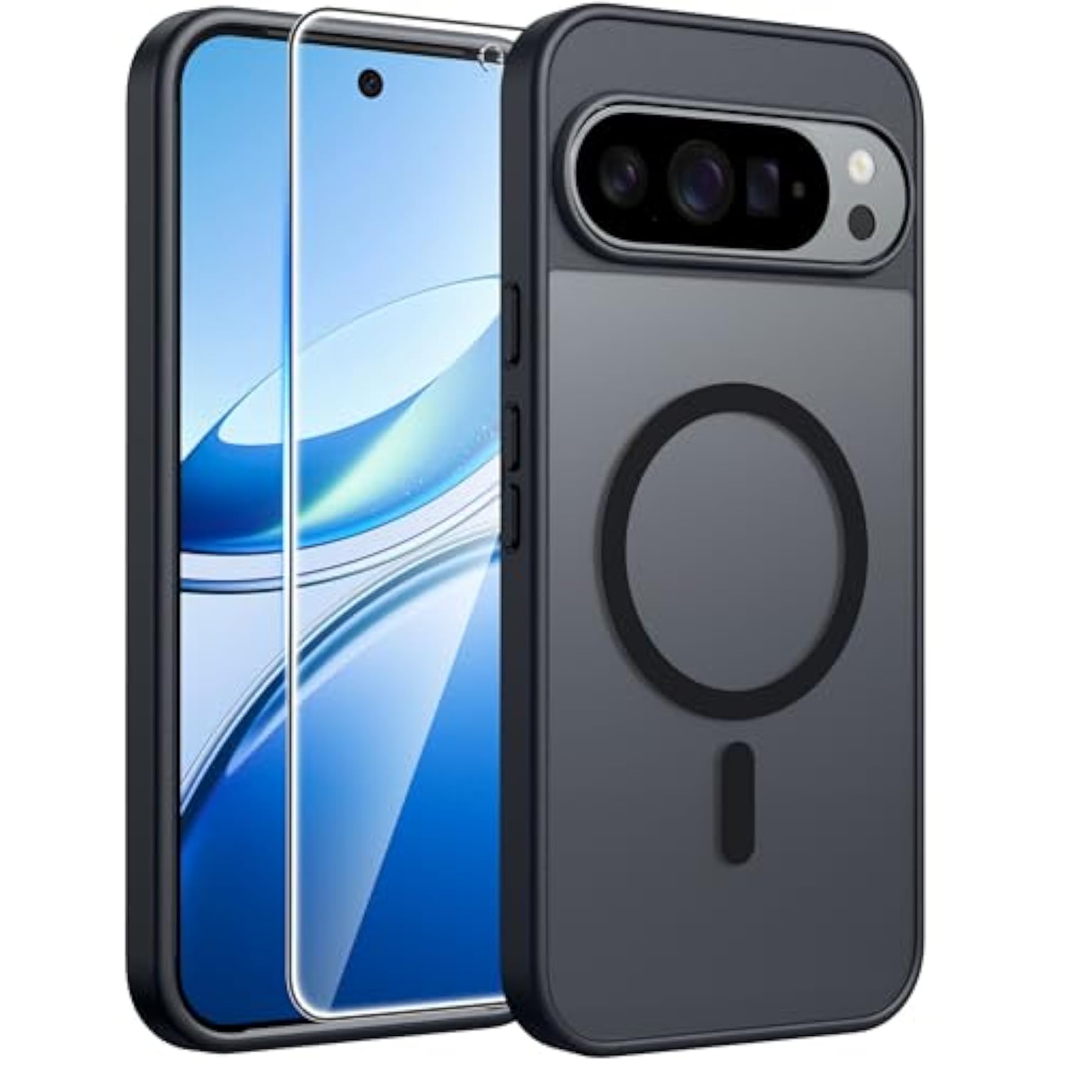 For Google Pixel 9 Case: Google Pixel 9 Pro Magnetic Matte Shockproof Rugged Translucent Phone Cover - Grade Drop Proof Sturdy Hard Slim Protective Cases (Black/6.3 Inch)