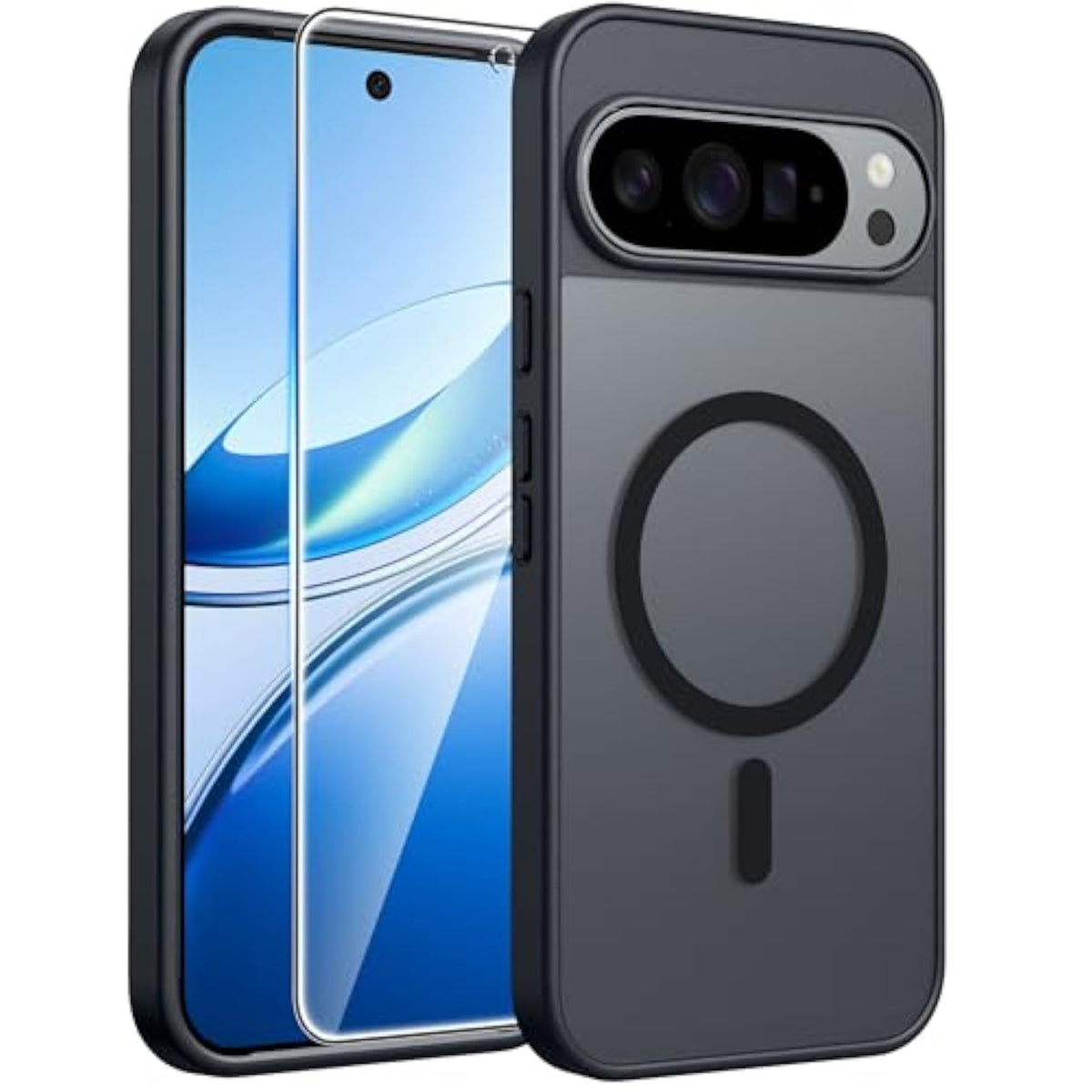 For Google Pixel 9 Case: Google Pixel 9 Pro Magnetic Matte Shockproof Rugged Translucent Phone Cover - Grade Drop Proof Sturdy Hard Slim Protective Cases (Black/6.3 Inch)