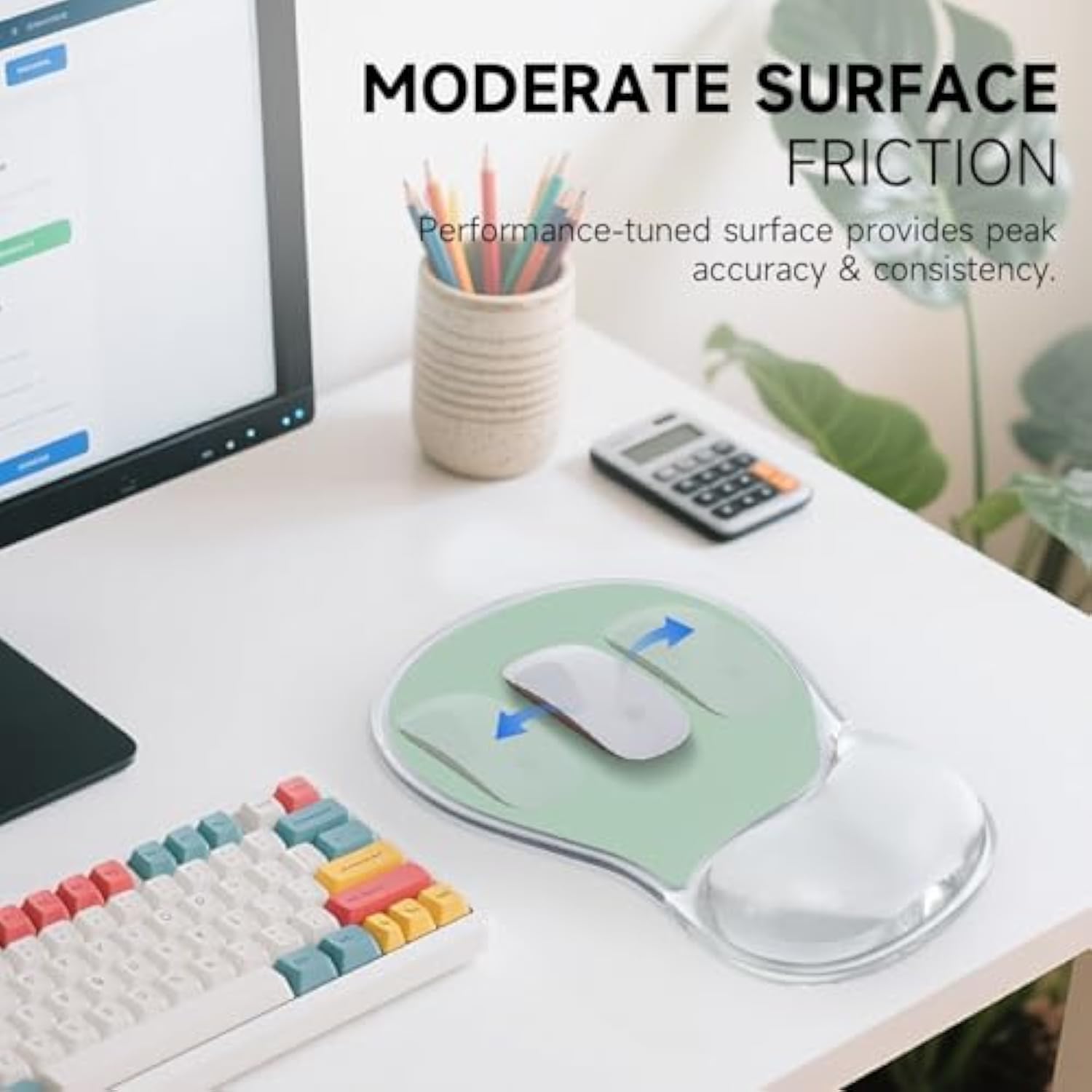 Ergonomic Mouse Pad With Gel Wrist Support – Non-Slip Mouse Mat With Comfortable Memory Gel Cushion – Relieves Wrist Pain – Designer Pattern For Home Office & Gaming (Mint Light Green)