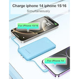 Ultra Slim 10000Mah Power Bank Built-In Cables And Foldable Ac Wall Plug, Pocket Size Usb C Portable Charger, External Battery Pack Compatible With Iphone Samsung Ipad Etc, Blue