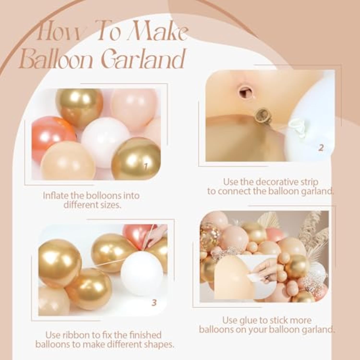 Peach Balloon Arch, Peach Balloons 125Pcs With Pastel Orange Nude White Pearl Rose Gold Metallic Gold Confetti Balloons For Boho Baby Shower Bridal Wedding Mothers Day Birthday Party Decorations