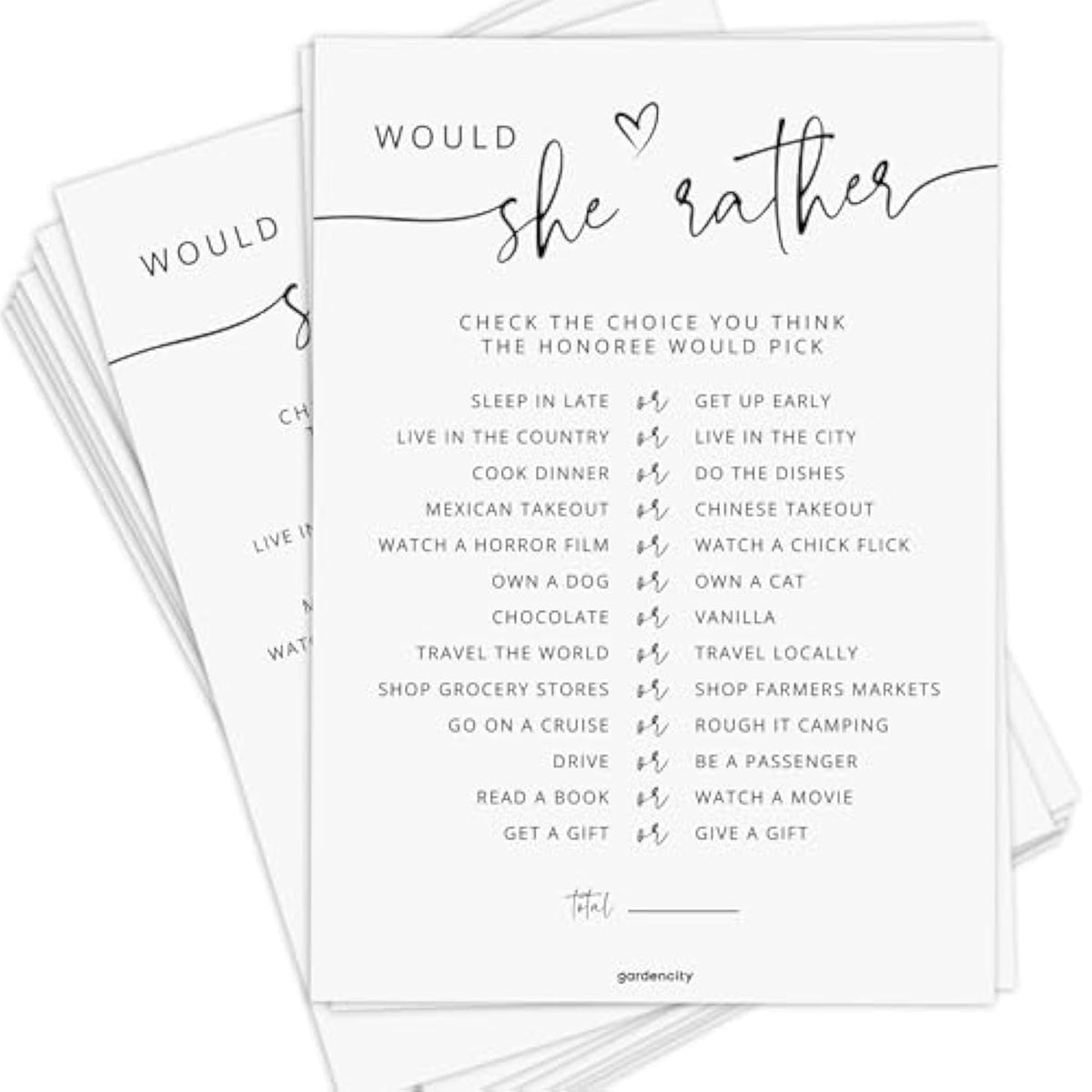 50 Would She Rather Bridal Shower Game Cards, Baby Shower Games, 50 Guests, Minimalist White