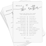 50 Would She Rather Bridal Shower Game Cards, Baby Shower Games, 50 Guests, Minimalist White