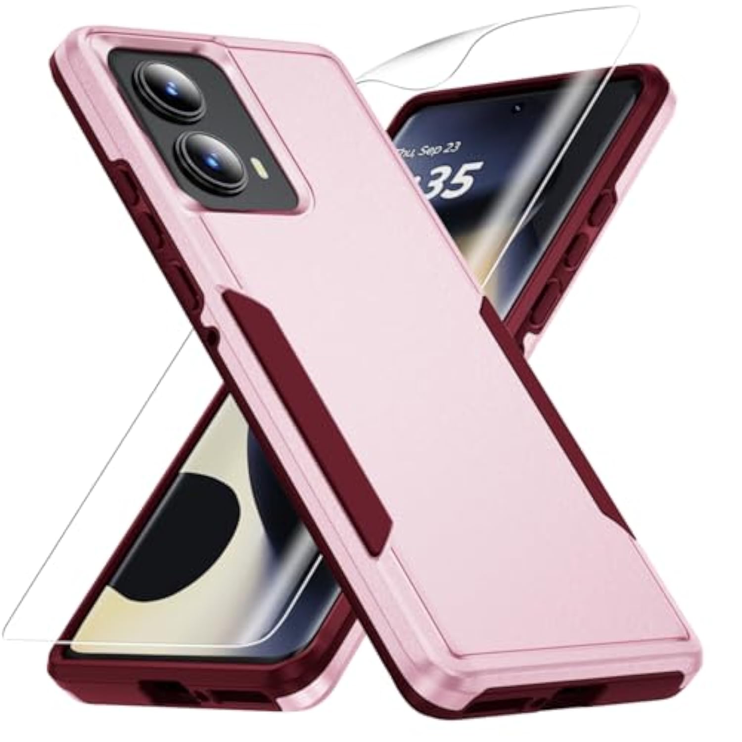 For Motorola Edge 2024 Case, With Hd Screen Protector [Military Grade Drop Tested] Heavy-Duty Tough Rugged Shockproof Protective Case For Moto Edge 2024, Pink