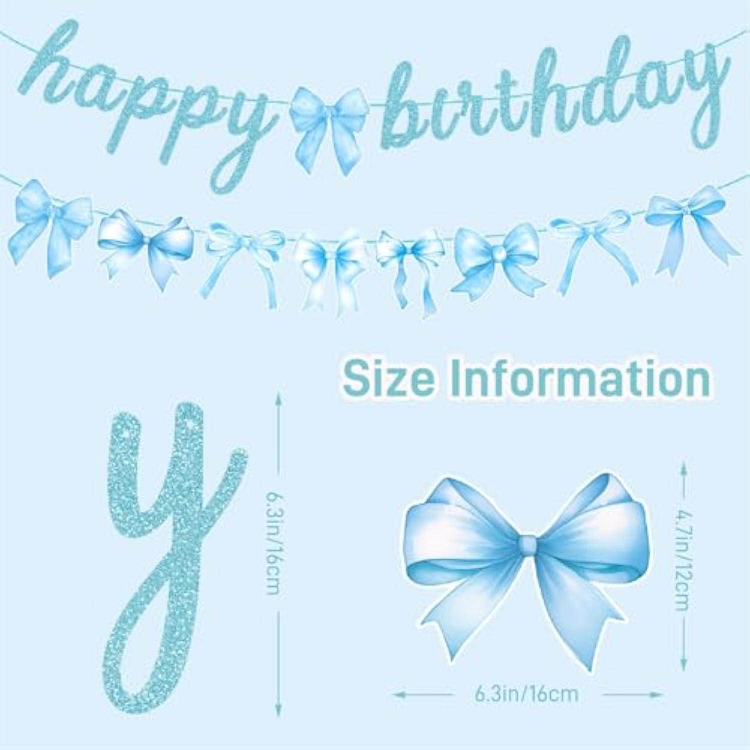 Blue Bow Birthday Banner Garland With Hanging Swirls For Baby Blue Bow Party Decor Coquette Birthday Decorations
