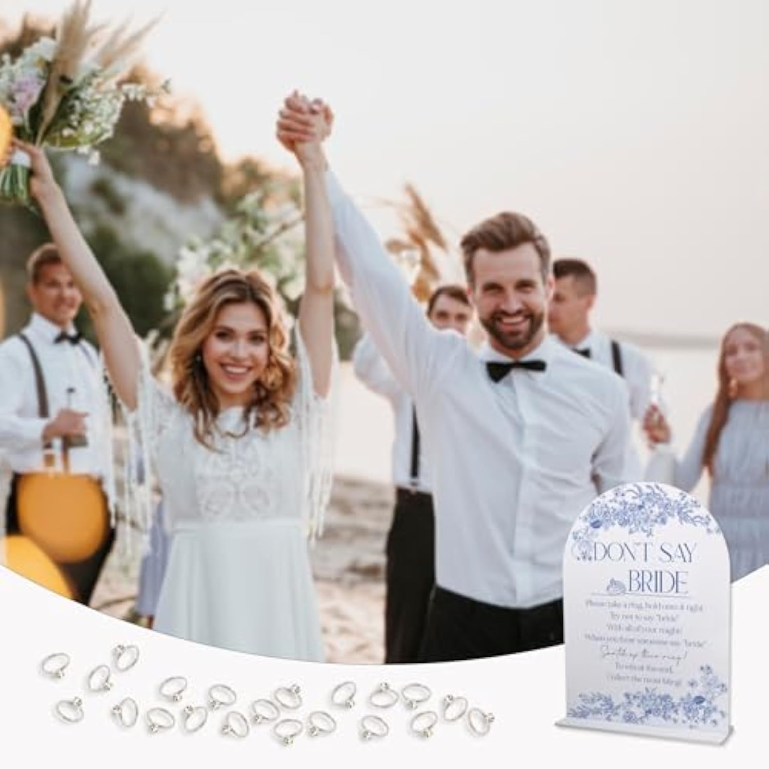 Blue Flower Bridal Shower Ring Game, 1 Sign And 50 Rings, Bridal Shower Decorations, Put A Ring On It Bridal Shower Game, Wedding Shower Games(Jzxn03)