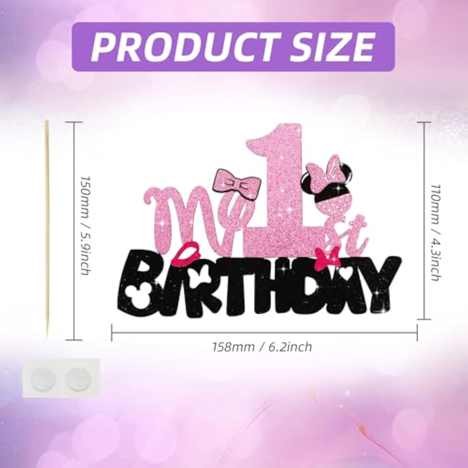 Girls Cake Topper Mouse Cake Topper Mouse Birthday Party Decorations My 1St Birthday Pink And Black Mouse Birthday Party Supplies For Kids Girls