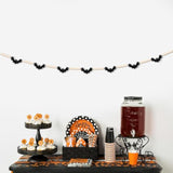Happy Halloween Garland Banner Black Felt Bats with Wood Beads for Party Decor