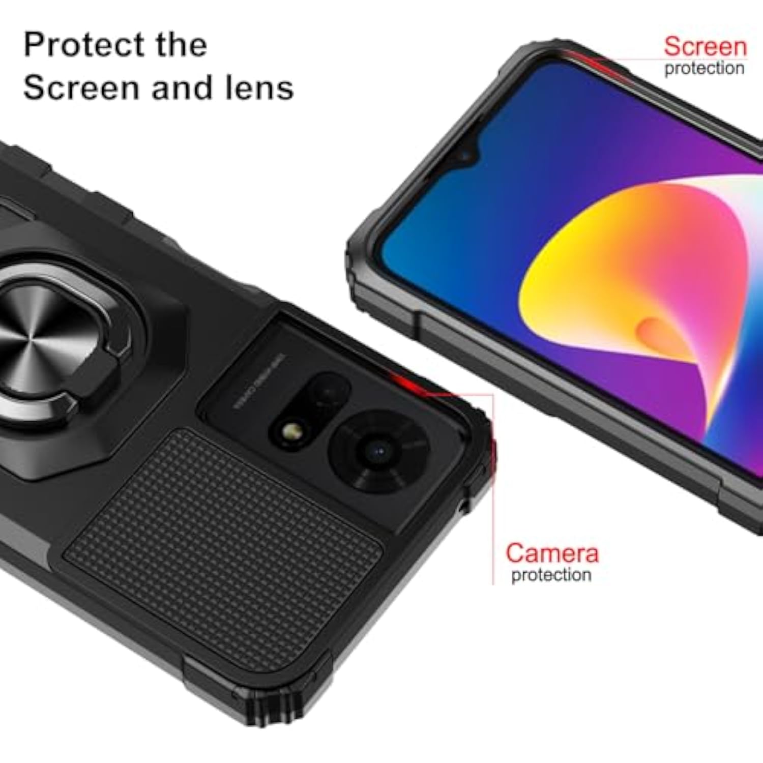 TCL K24/K23/50LE Case with Tempered Glass, Military-Grade, Kickstand, Black