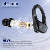 Wireless Earbuds Bluetooth 5.4 Headphones Sports, 75H Stereo Deep Bass Over Ear Buds With Earhooks, Bluetooth Earbuds With 4 Enc Mic, Led Display, Ip7 Waterproof Earphone For Running, Black