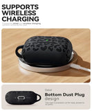 Leopard Carving for AirPods 4 Case 2024,Pattern Design Cute Soft Silicone Protective Cover for Man/Women/Girly - with Keychain &Cleaning Kit(Black)