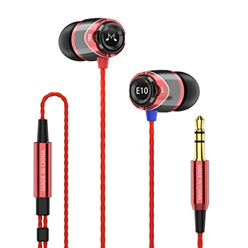 E10 Wired Earphones No Microphone HiFi Stereo Earbuds Noise Isolating in Ear Headphones Powerful Bass Tangle Free Cord Black Red