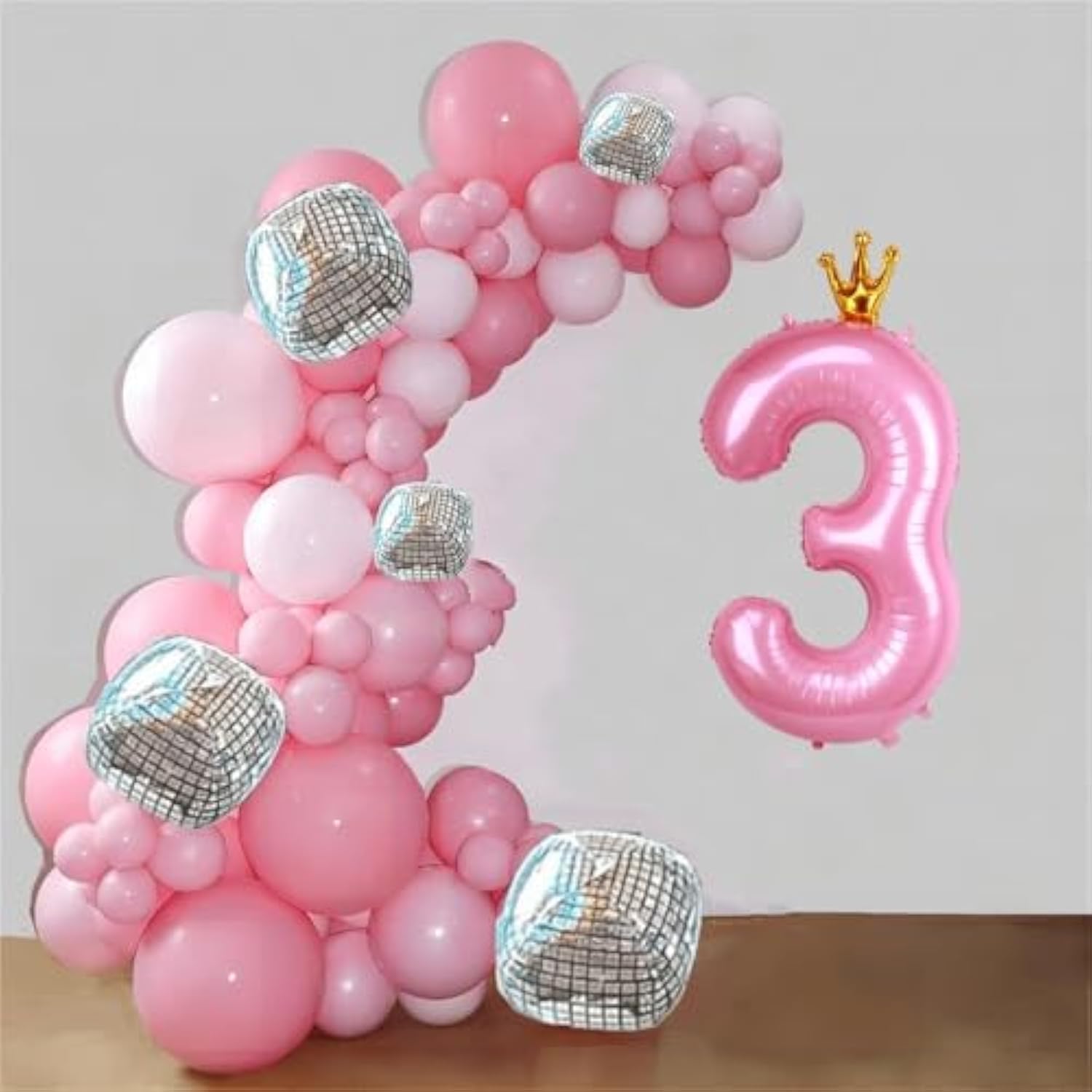 Pink Crown 40" Foil Number 3 Balloon for 3rd Birthday Party
