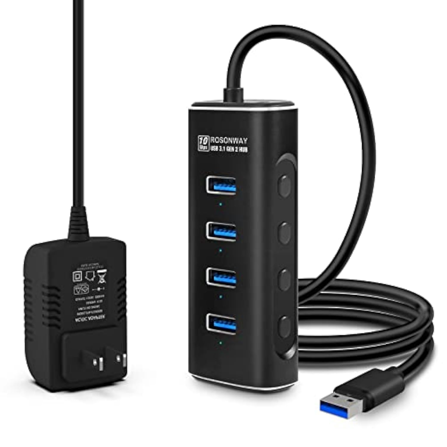 Powered Usb Hub, 4 Ports Usb 3.1/3.2 Gen 2 Hub 10Gbps With 3.3Ft Data Cable, 5