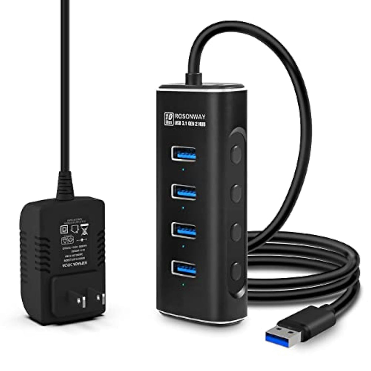 Powered Usb Hub, 4 Ports Usb 3.1/3.2 Gen 2 Hub 10Gbps With 3.3Ft Data Cable, 5