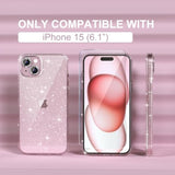 Compatible For Iphone 15 Case, Women Cute Clear Glitter Bling Sparkly Case, [2 X Diamond Camera Lens Protectors] [2 X Tempered Glass Screen Protectors] 6.1-Inch (Glitter Clear)